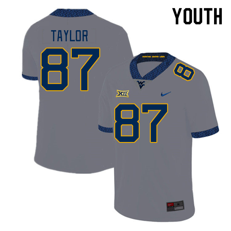 Youth #87 Kole Taylor West Virginia Mountaineers College Football Jerseys Stitched Sale-Gray - Click Image to Close